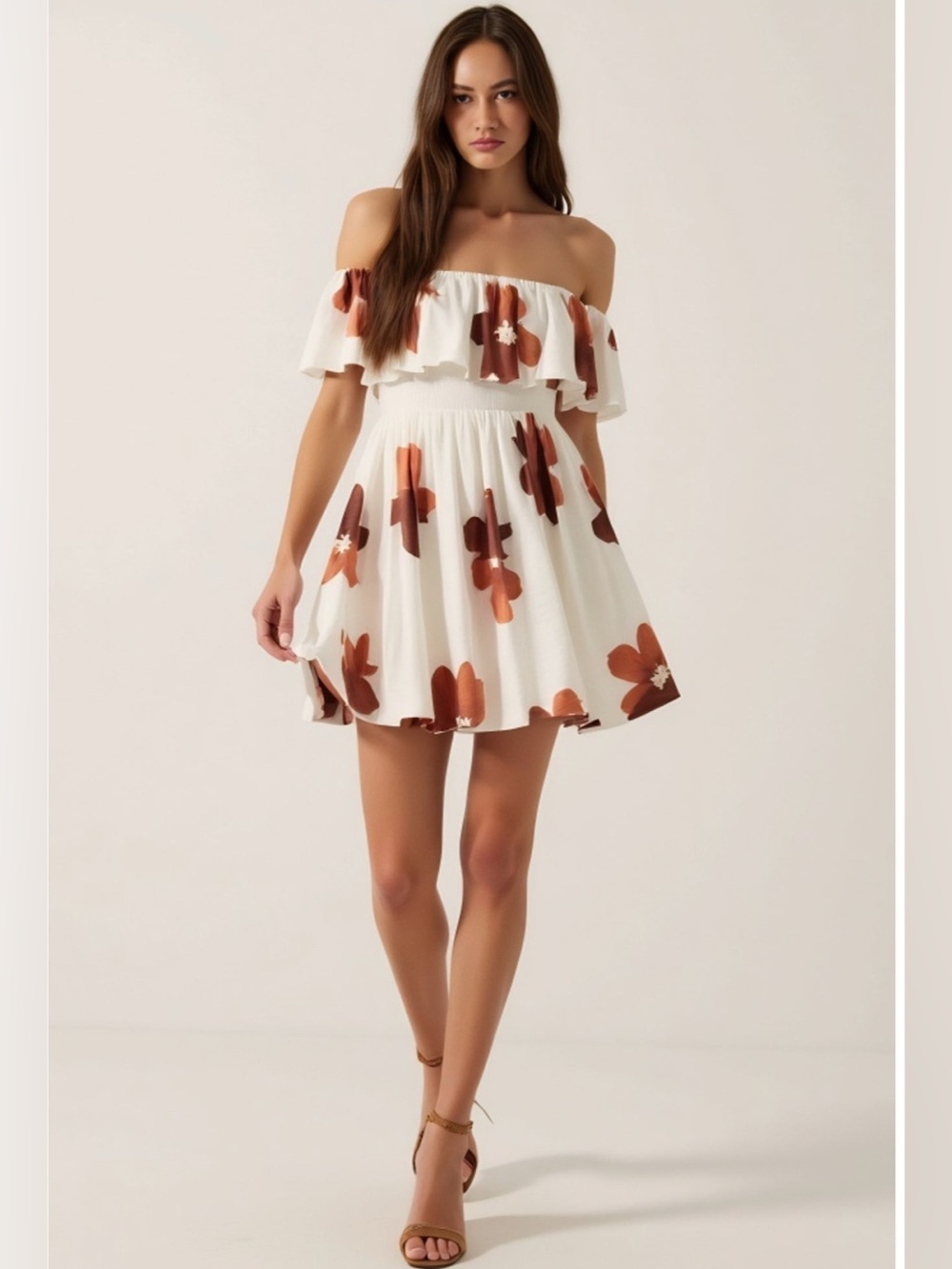 Modenaire Off-Shoulder Floral Ruffled Flared Mini Dress - Picture 5 of 8